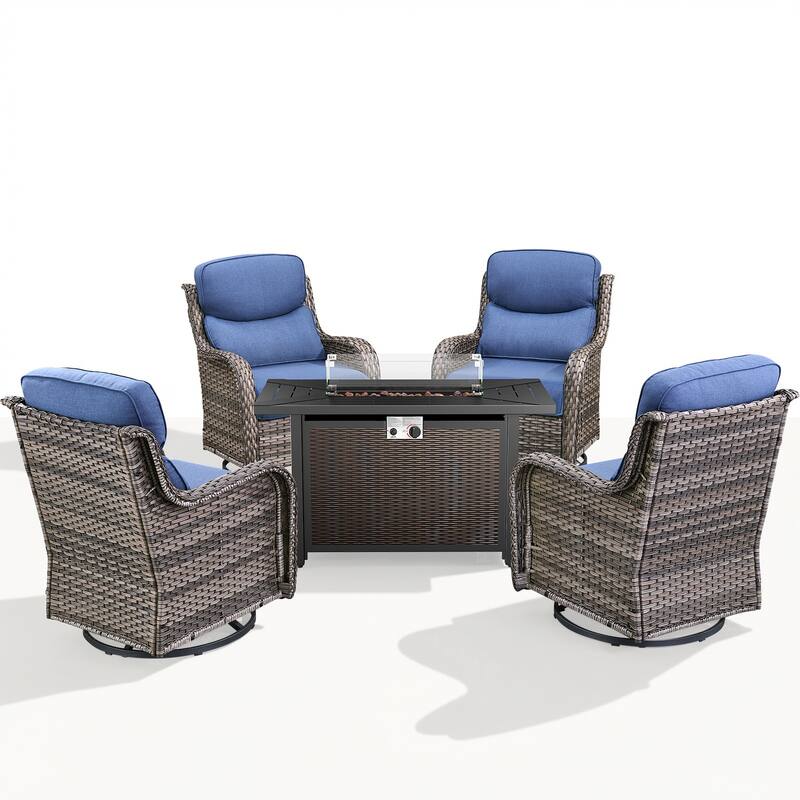 Pocassy 43" Fire Pit Table with Outdoor Swivel Chair Set