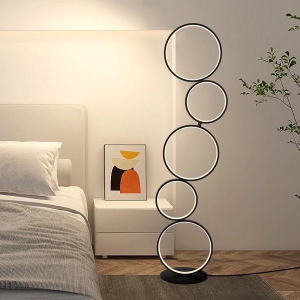 LED Modern Dimmable Floor Lamp 3 Way Bright Corner Stand Lamp with 5 Ring for Living Room Gold