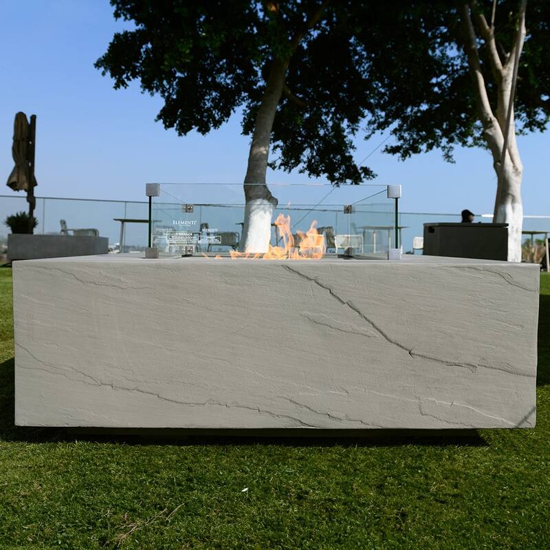 Elementi Plus Capertee Outdoor Fire Pit Table Concrete Square 60000 BTU - 40 x 40 inches with Lid, Fire Glass, and Cover