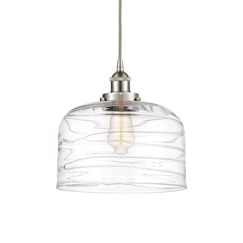 Innovations Lighting 616-1PH-12-12-L Bell Pendant Bell 12" Wide - Brushed Satin Nickel / Clear Deco Swirl