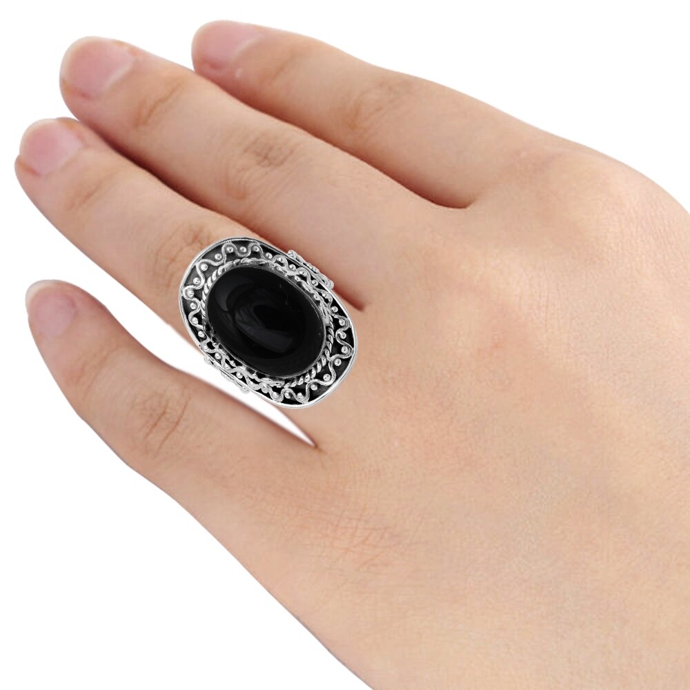 An Elegant and December Birthstone Fine Fashion Ring made in as A Beautiful Thanks Giving and Christmas Gift Ideas Orchid Jewelry 6 Ctw Natural Oval Black onyx 925 Sterling Silver Rings for Women