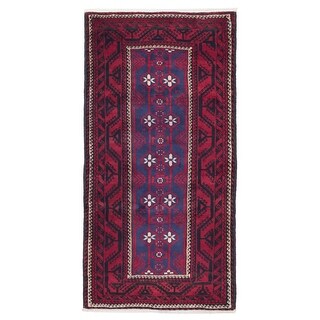ECARPETGALLERY Hand-knotted Baluch Red Wool Rug - 3'8 x 7'6 - Bed