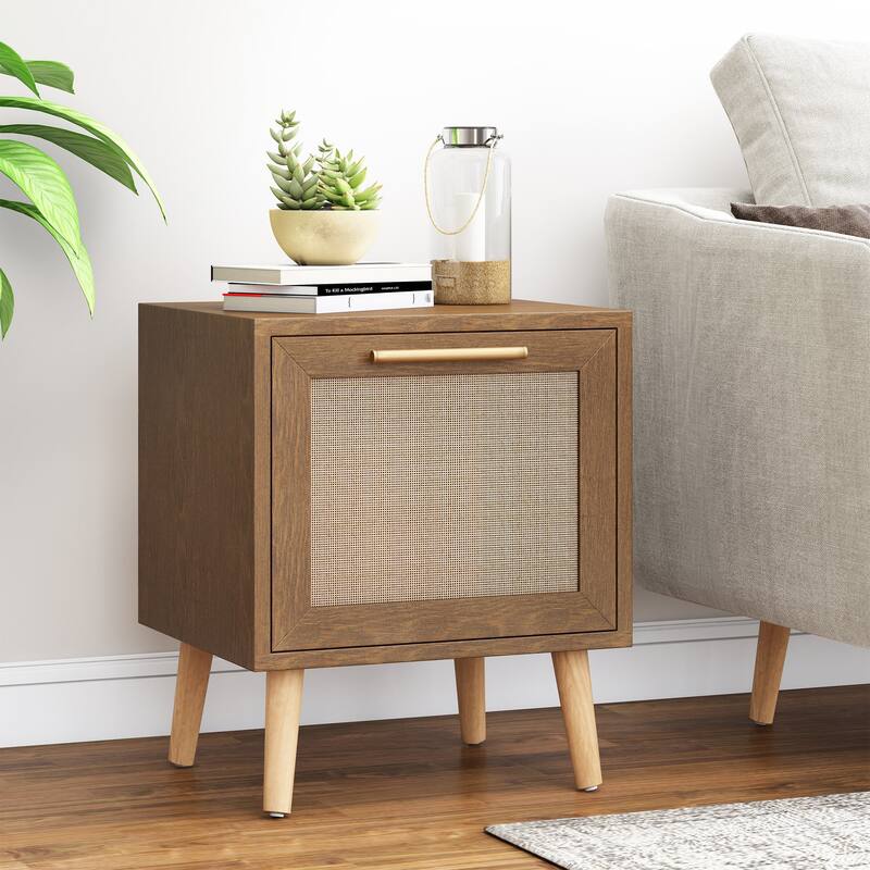 Hulett End Table with Storage by Christopher Knight Home - Walnut + Natural - Wood