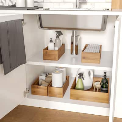 Seville Classics 5-Piece Bamboo Storage Organizer Box Set - Brown