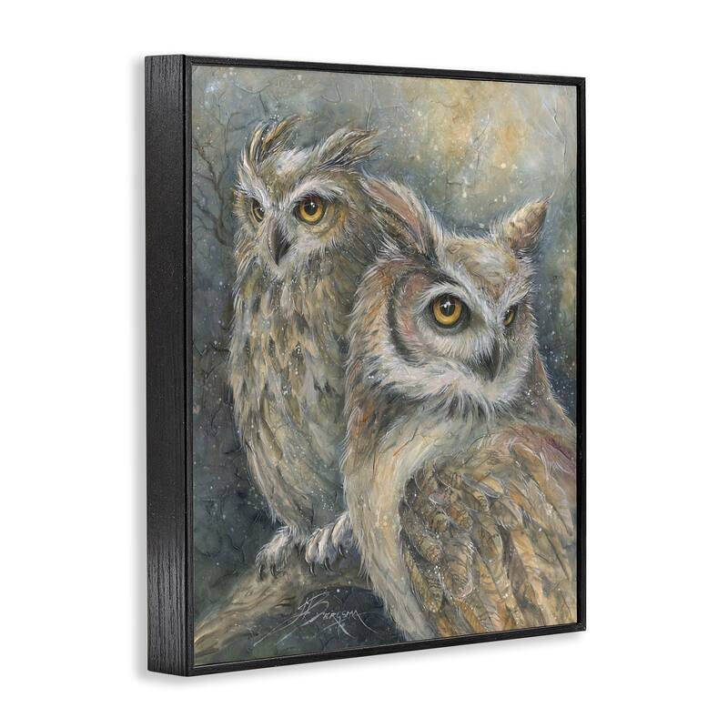 Stupell Neutral Feathered Owl Pair Framed Giclee Art Design By Jody Bergsma