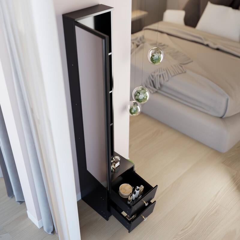 63" H Full Body Dressing Mirror Cabinet with Multi-Layer Storage, Standalone or Vanity Companion