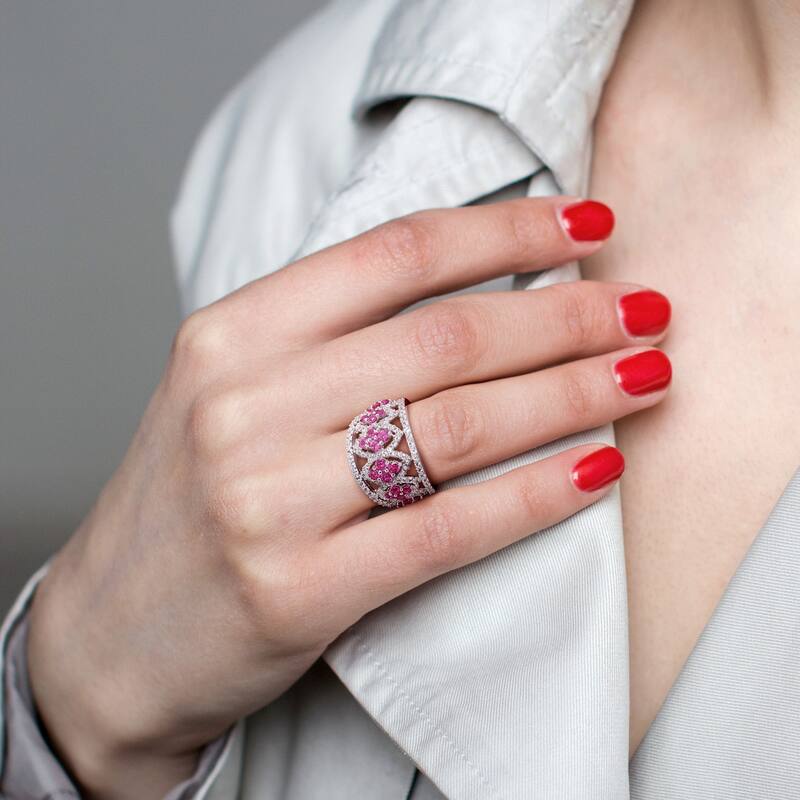 Miadora 3ct TGW Created Ruby Created White Sapphire Ring Sterling Silver