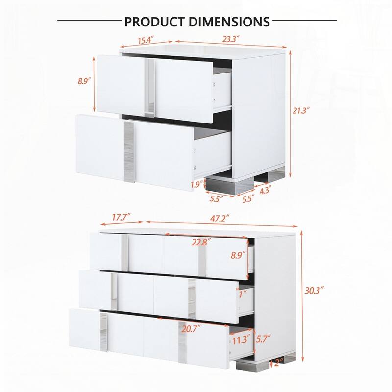 Elegant 6 Drawers Dresser and Two Nightstands