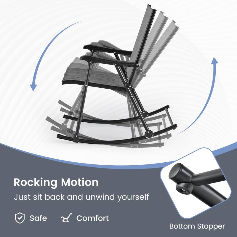 Gymax 4pcs Patio Folding Rocking Chair Heavy-Duty Metal Frame Rockers