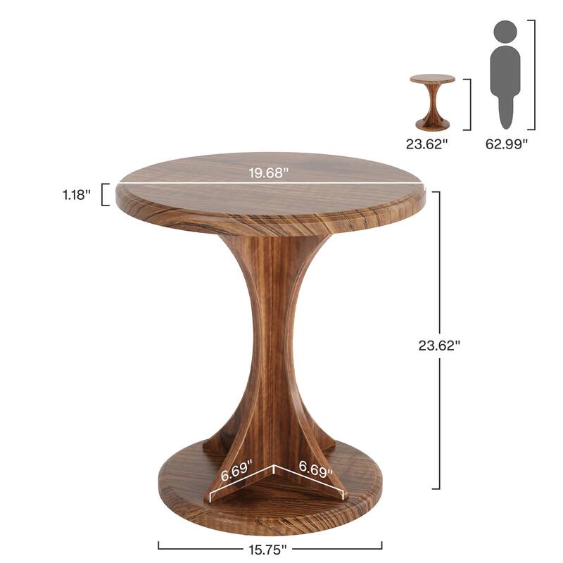 Small End Table, Wood Round Side Table for Living Room Bedroom