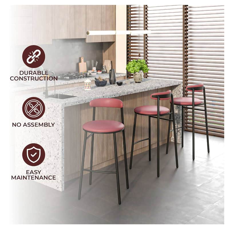 Upholstered Leather Bar Stool Accent Kitchen Chair Lume Collection Set of 2