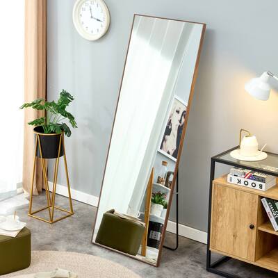 65" x 23" Brown Full-length Mirror With Solid Wood Frame Dressing Wall Mount Mirror Decorative Mirror Floor Mounted Large Mirror