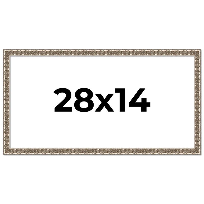 28x14 Frame Silver Versailles Ornate Solid Wood Picture Frame | 1 Inch