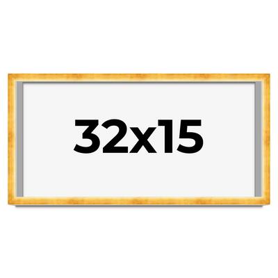 32x15 Shadow Box Frame Gold | 1.625 Inches Deep Real Wood Traditional