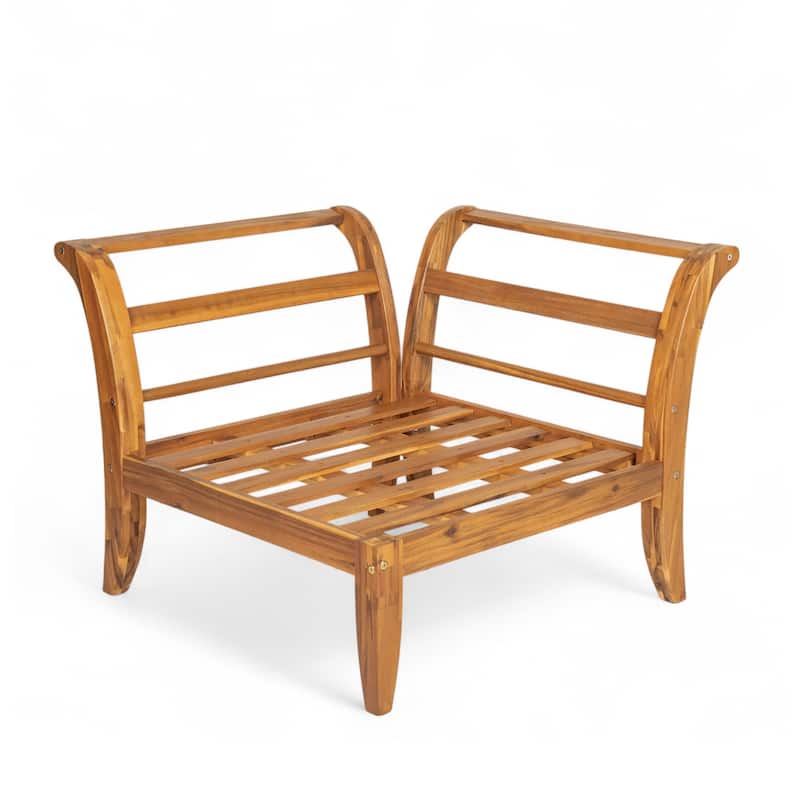 Roomfitters 6-Piece Acacia Wood Outdoor Sofa Set, L-Shaped Sectional with Table, Ottoman, Cushions & Pillows, Teak+Beige