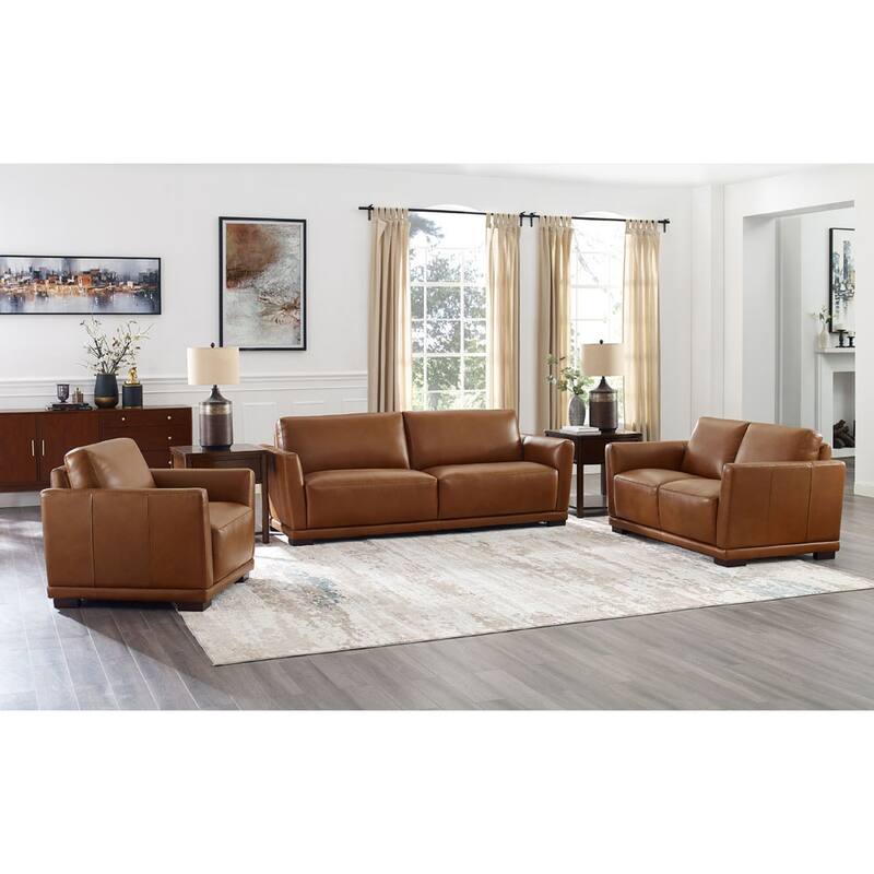 Hydeline Mary Top Grain Leather Sofa Loveseat and Chair Set with Memory Foam and Springs