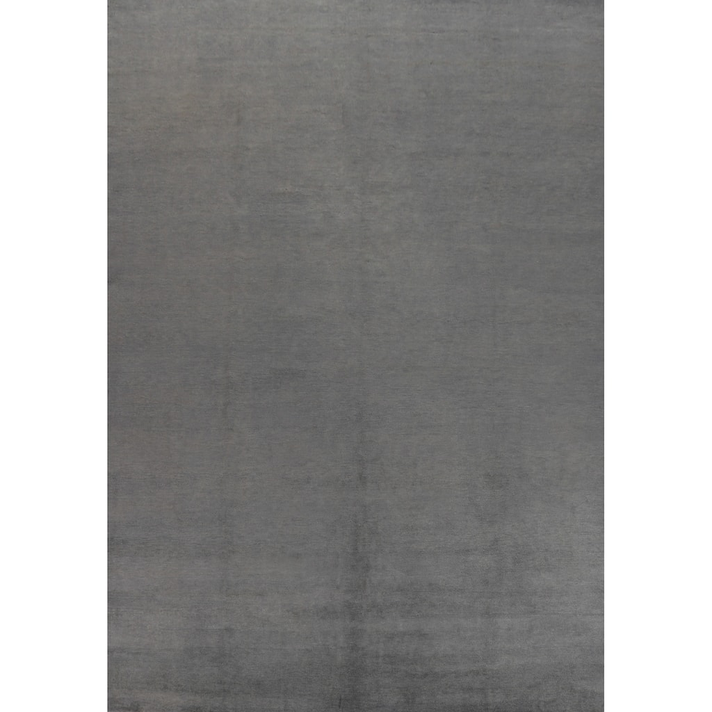 Hand Knotted Oriental 100% Wool Carpet Modern Solid Greys & Charcoal Gabbeh Area Rug - 13' 3'' X 10' 0''