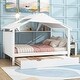preview thumbnail 1 of 31, Full Size Solid Wood House Bed with Trundle and Storage for Kids Full - White