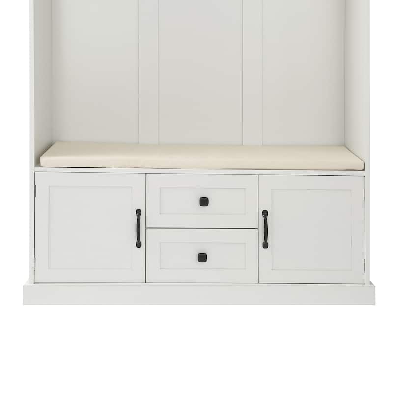 Multi-Functional Hall Tree with Coat Rack, Storage Bench, Shelves, and Drawers for Entryway Storage