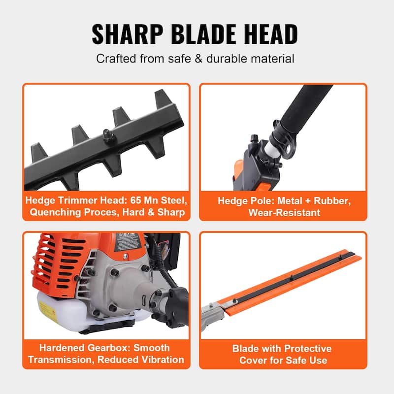 Gas Hedge Trimmer, Gas Powered Handheld Hedge Trimmer with Dual Sided Dual Action Blade