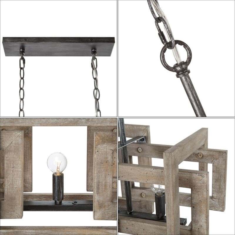 Loby Farmhouse 3-Light Solid Wood Small Chandelier Rustic Linear Kitchen Island Pendant Light - W 22" x D 9" x H 9"