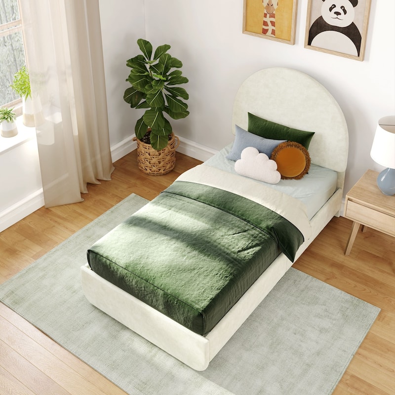 Max and Lily Twin-Size Upholstered Bed with Arched Headboard