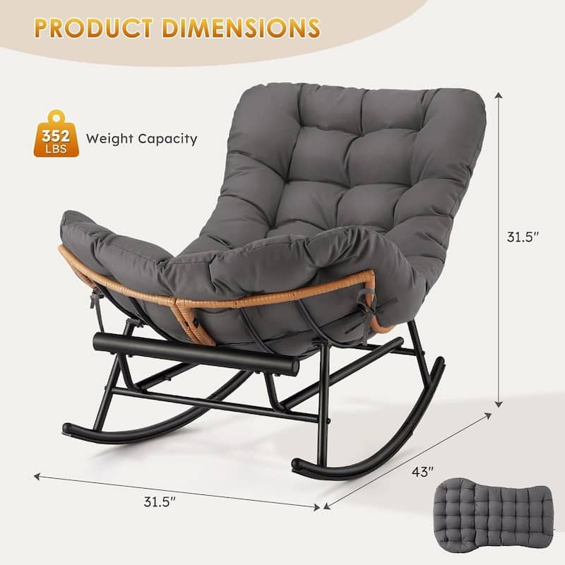 Papasan Rocking Sofa Chair with Extendable Footrest for Porch, Lawn, Bedroom and Living Room