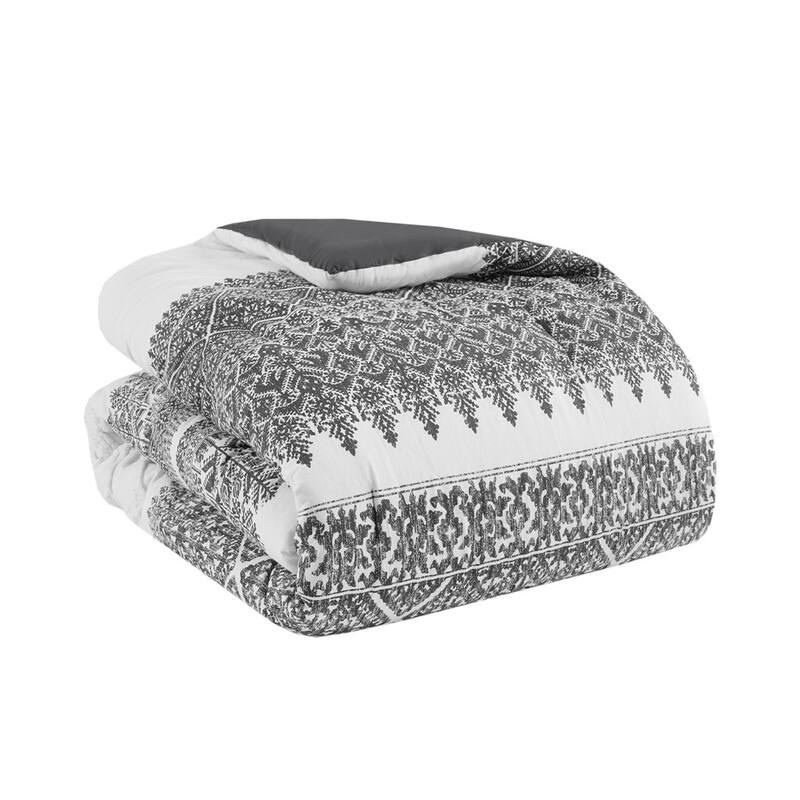 3 Piece Cotton Comforter Set with Chenille Tufting Gray Full/Queen