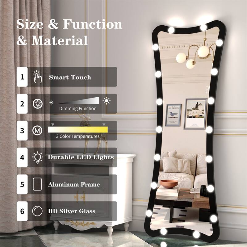 63"H Full Length Mirror with 3 Color Modes Lighted and Touch Control