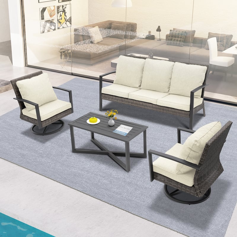 Outdoor Seating Group with Cushions and Table - 2 chair 1 sofa get beige