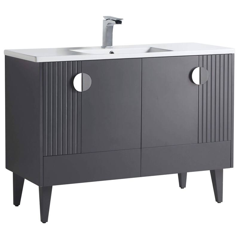 Venezian 48-inch Bathroom Vanity Set - One Sink - Rock Gray - Polished Chrome Handles