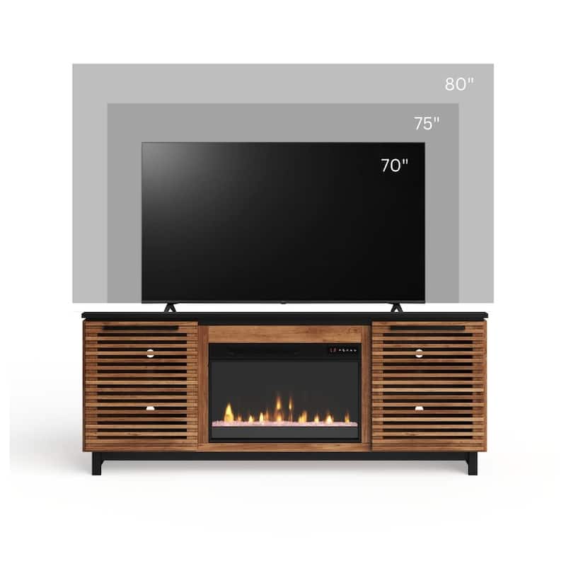 Bridgevine Home Graceland 69 inch Fireplace TV Stand Console for TVs up to 80 inches, Bourbon and Black Finish