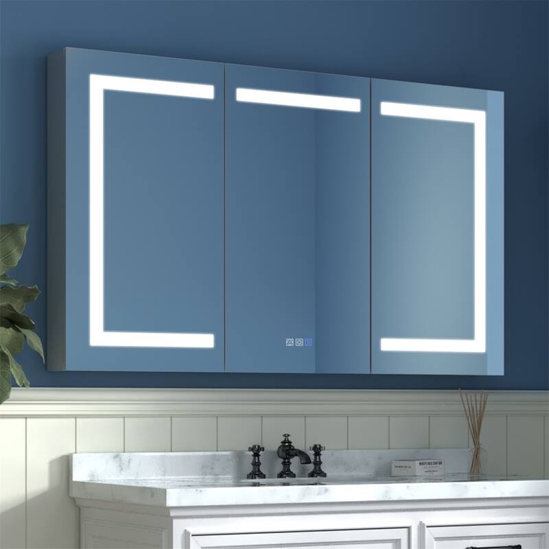 ExBrite LED Lighted Bathroom Medicine Cabinet with Mirror,Recessed or Surface Mount, Defog