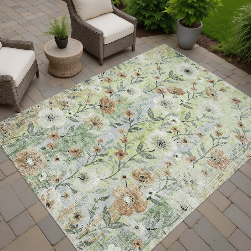 Machine Washable Indoor/ Outdoor Floral Joy Chantille Rug