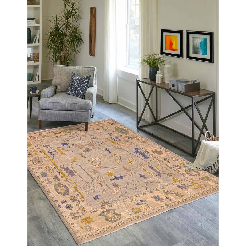 ECARPETGALLERY Hand-knotted Modern Oushak Light Grey Wool Rug - 7'11 x 9'9