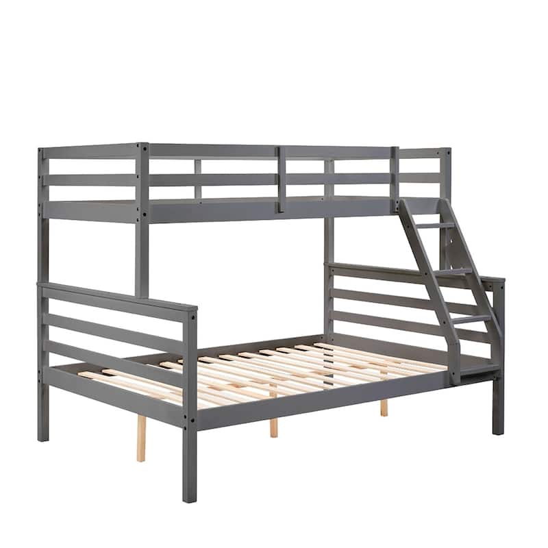 Twin Over Full Bunk Bed,Solid Wood Frame,High Guardrail,Safe for Kids