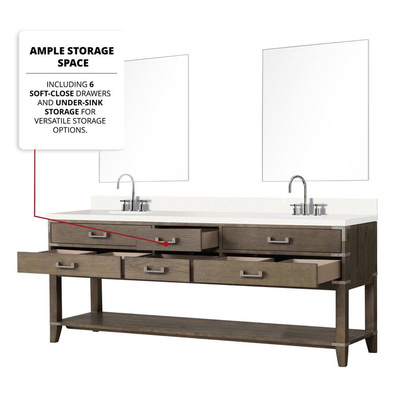 Norwalk 60 in W x 22 in D Black Oak Double Bath Vanity, White Quartz Top, and 28 in Mirrors