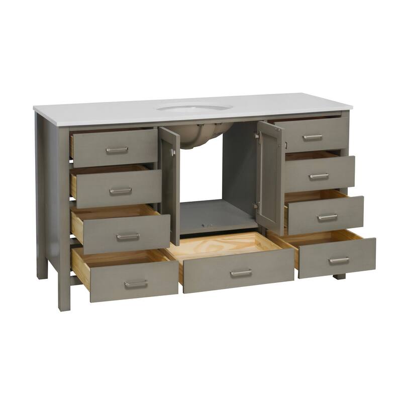 KitchenBathCollection Horizon 60" Single Bathroom Vanity with Engineered White Top