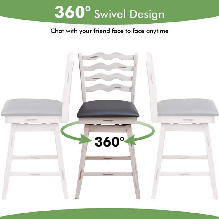 360° Swivel Bar Stools with Rubber Wood Frame and Ergonomic Backrest and Footrest