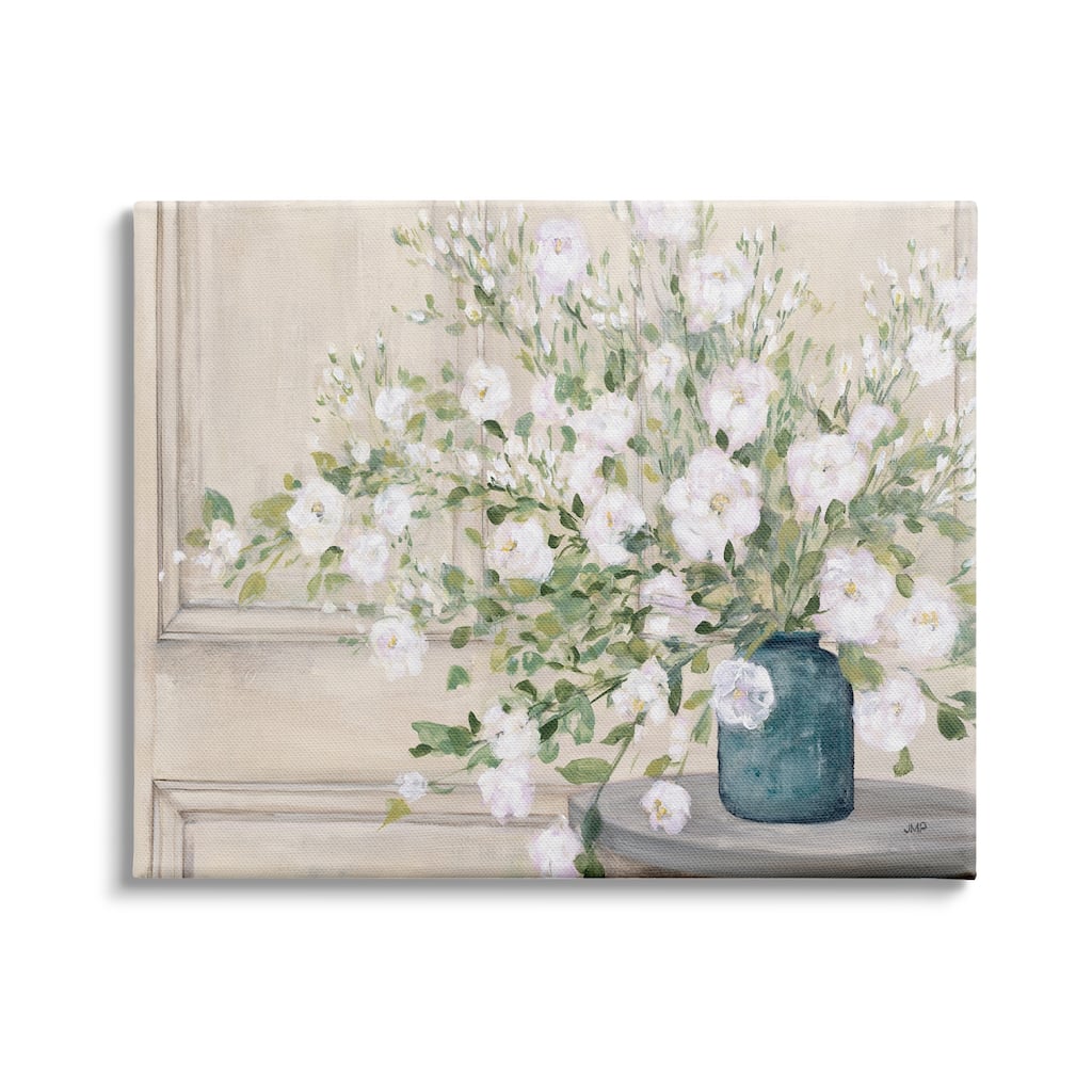 Stupell Geranium Tabletop Country Still Life Painting Blooming Flowers Canvas Wall Art - White