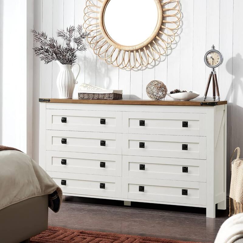 Farmhouse 8 Drawers Wood Dresser Chests, Rustic Chset of Drawers