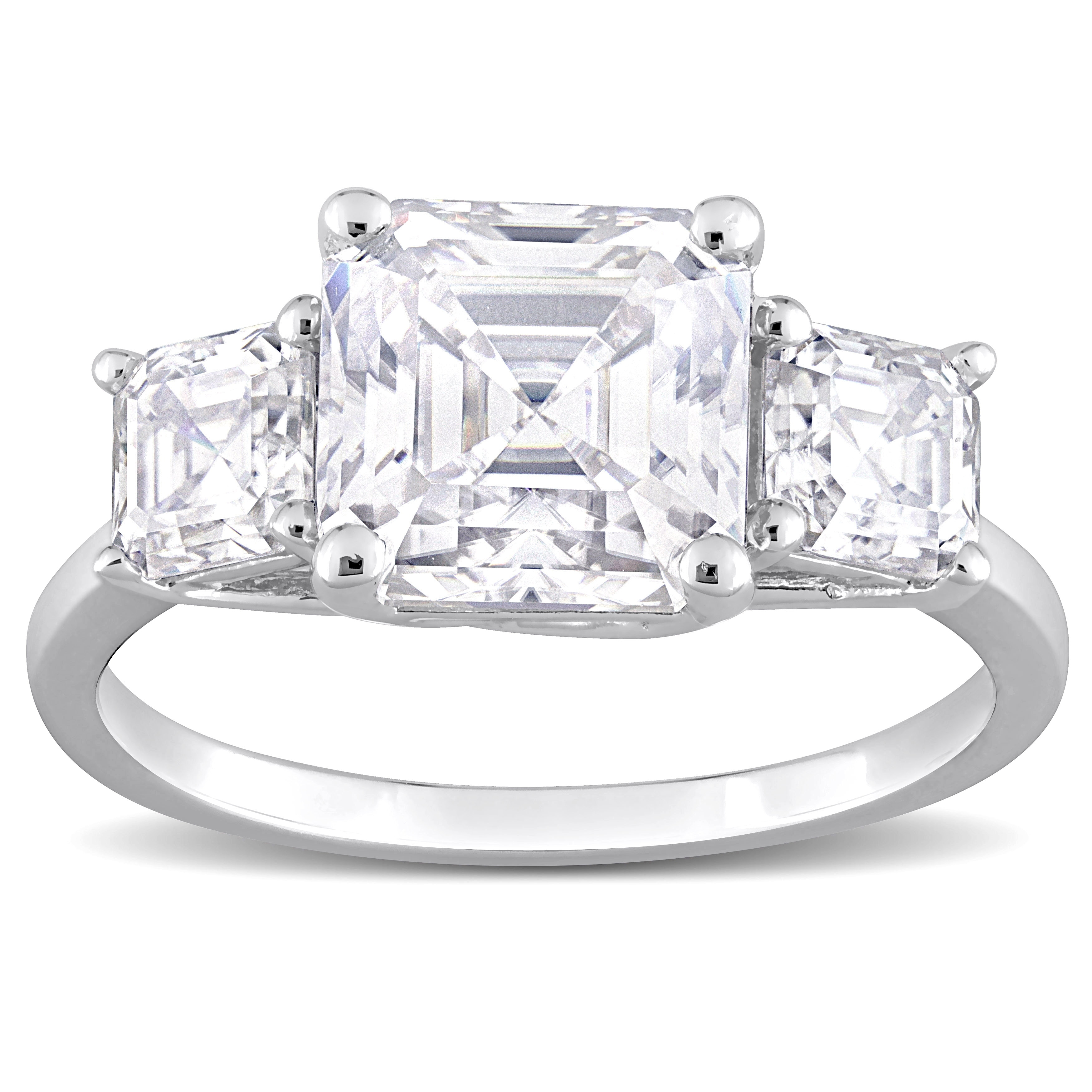 Miadora 3 1/2ct DEW Octagon Asscher-Cut Created Moissanite Three Stone Ring in Sterling Silver