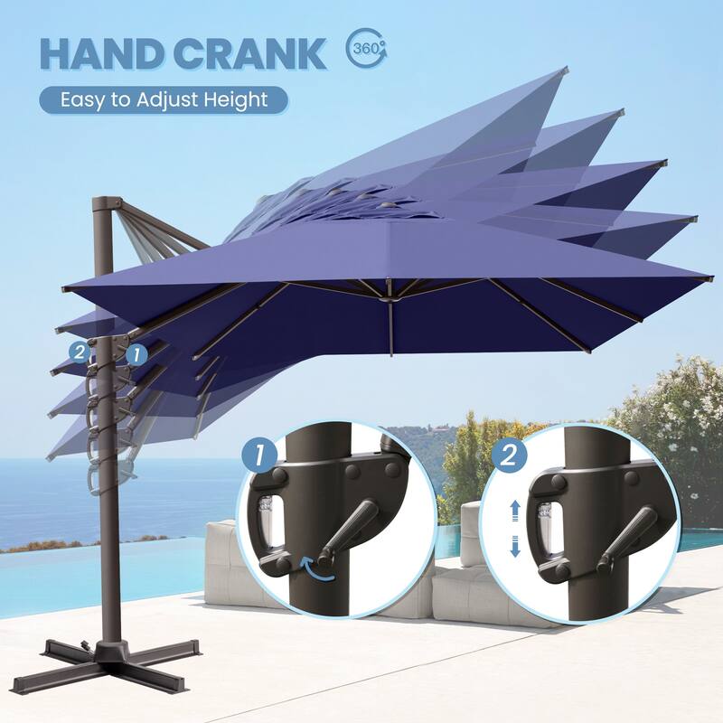 10x12.5 FT Outdoor Patio Cantilever Umbrella 360 Degree Rotation