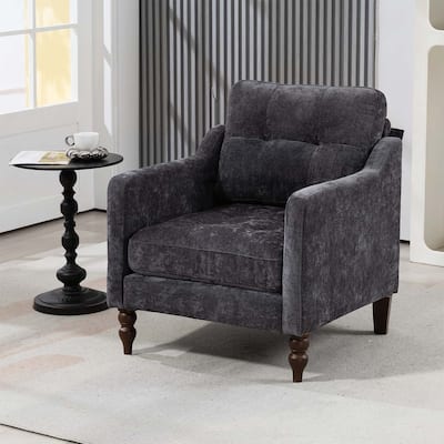Accent Comfy Chair with USB Charging,Retro Wooden Legs,and Side Storage