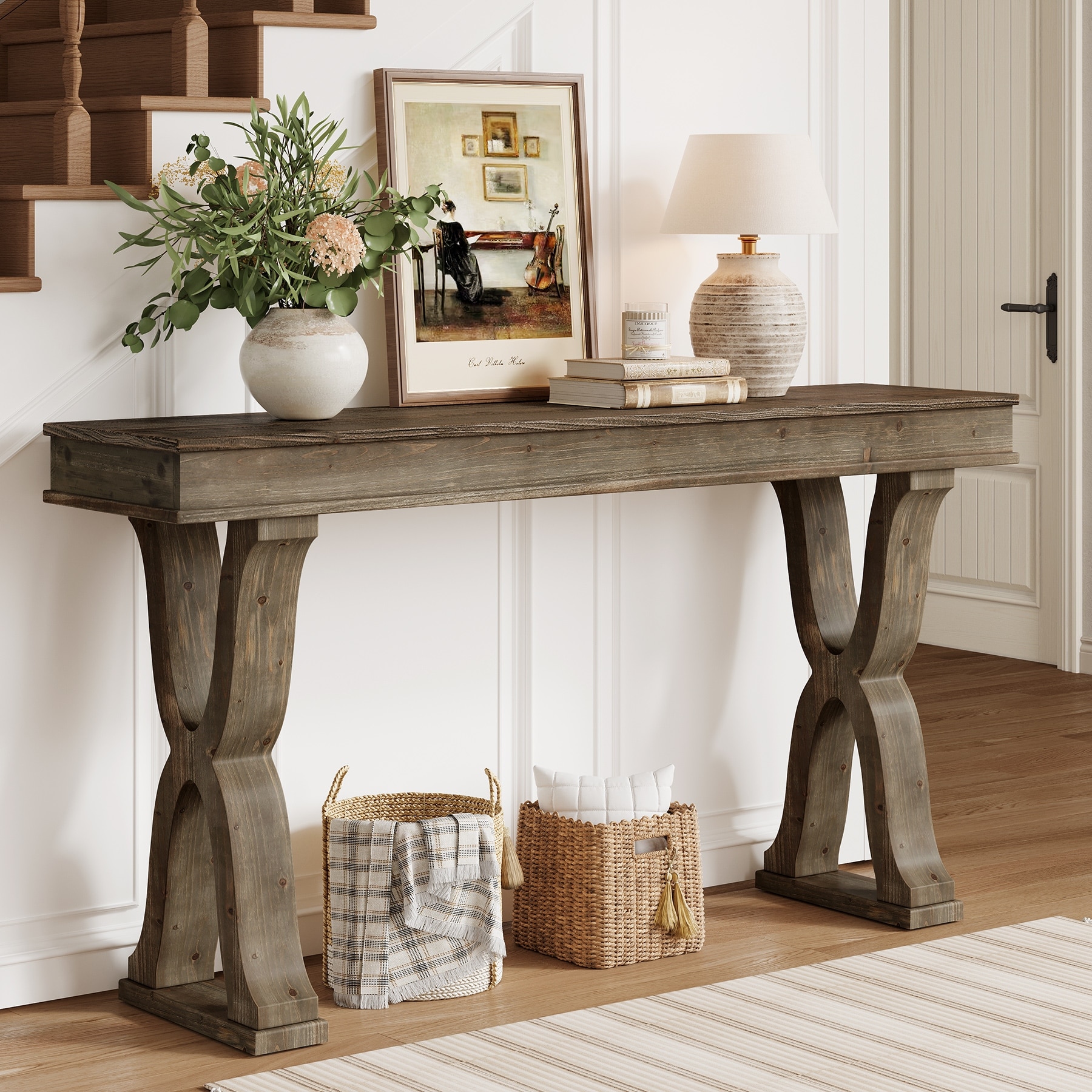 63-Inch Solid Wood Console Sofa Table for Entryway Living Room