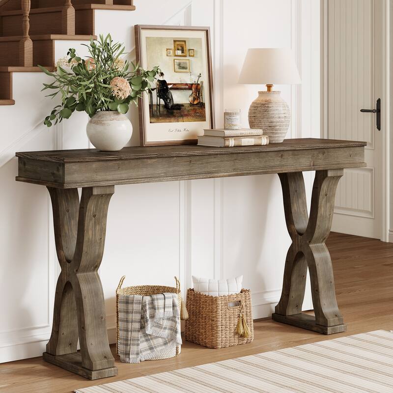 Farmhouse Solid Wood Console Table, 63-Inch Narrow Entryway Table