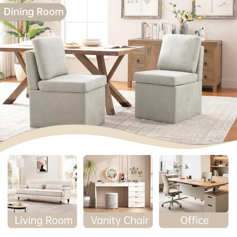 Upholstered Dining Chair with Under Seat Storage- Armless