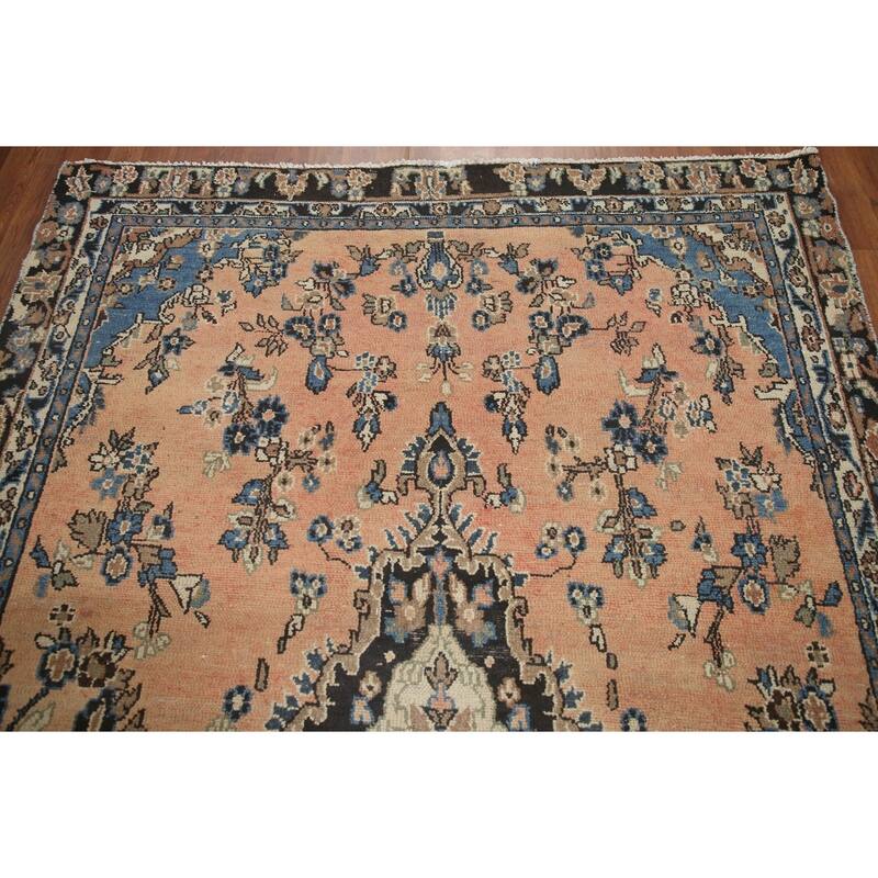 Hand Knotted Oriental 100% Wool Carpet Traditional Floral Peach Hamedan Area Rug - 8' 8'' X 5' 8''