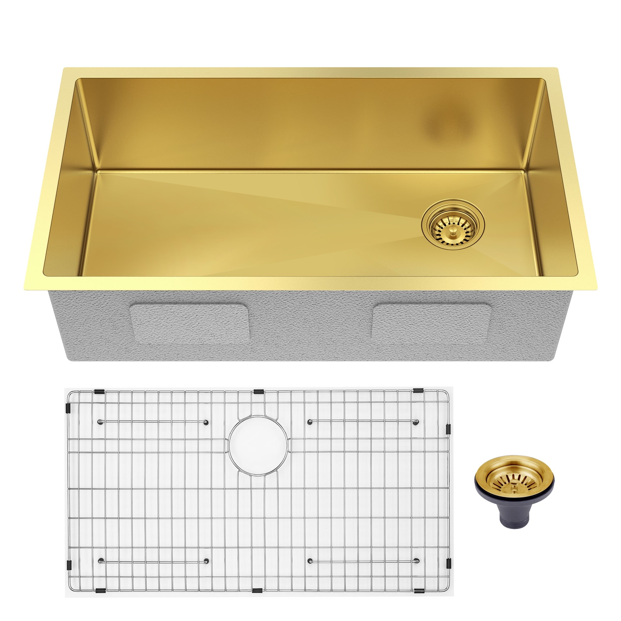 HIGOLD 33 inch Kitchen Sink With Deep Bowl,Stainless Steel Undermount Sink Side-Drainer Hole Designed, PVD Gold 30"×18"×10"