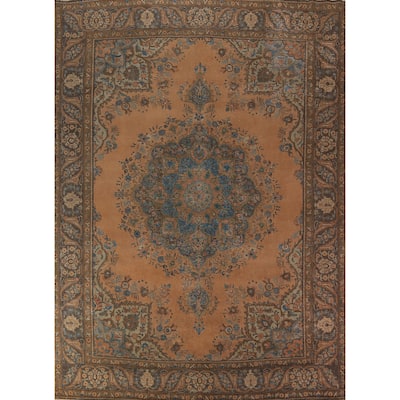 Orange Medallion Tabriz Persian Area Rug Hand-Knotted Wool Carpet - 9'7"x 12'10"